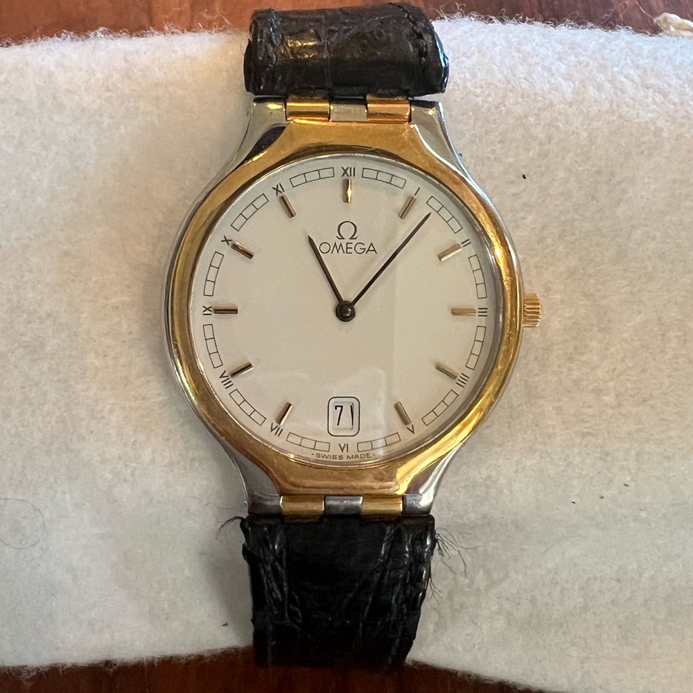 Omega De Ville Symbol Two-Tone Watch with Omega Crocodile Black Strap 30mm